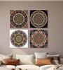 Floral Circle Canvas Set of 4 Printed Wall Painting White Frame