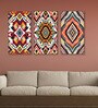 Tribal Pattern Canvas Set of 3 Printed Wall Painting Black Frame