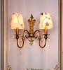 Victoria Antique Brass Double Wall Sconce with White Kashmiri Embroidered Shades