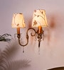 Victoria Antique Brass Double Wall Sconce with White Kashmiri Embroidered Shades