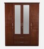 Victoria Solid Wood 4 Door Wardrobe in Antique Cherry Finish with Mirror