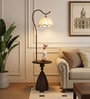 Vienna E-27 Holder Brown Finish Metal Shelf Floor Lamp With Beige Colour Fabric Shade