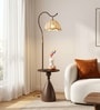 Vienna E-27 Holder Brown Finish Metal Shelf Floor Lamp With Beige Colour Fabric Shade