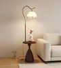 Vienna E-27 Holder Brown Finish Metal Shelf Floor Lamp With Beige Colour Fabric Shade