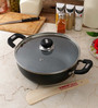 Vinod Cookware Vinod Cookware Aluminium Zest Marbilo Deep Kadai with Lid, 2-Pieces, 3.1 Ltr/24Cm, Black