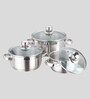 Breman Sauce Pot With Glass Lid, Set Of 3 Pc, 14 Cm, 16 Cm And 18 Cm, Stainless Steel