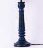 Gothic E27 Holder Wooden Base Table Lamp (Blue Base) with Fabric Shade (White & Red)