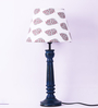 Gothic E27 Holder Wooden Base Table Lamp (Blue Base) with Fabric Shade (White & Red)