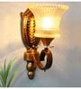 Vintage Brass Wall Sconce with Crystal Pendant and Decorative