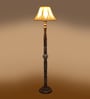 Vintage Cotton Curtain Pleated Shade Wood Floor Lamp