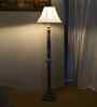 Vintage Cotton Curtain Pleated Shade Wood Floor Lamp