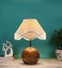 Vintage Cotton Off- White with Natural Wood Table Lamp