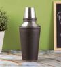 Vintage Faux Brown & Silver Stainless Steel & Leatherette Cocktail Shaker