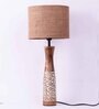 Vintage E27 Holder Wooden Base Table Lamp (Brown Base) with Fabric Shade (Beige)