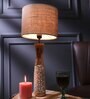 Vintage E27 Holder Wooden Base Table Lamp (Brown Base) with Fabric Shade (Beige)