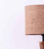 Vintage E27 Holder Wooden Base Table Lamp (Brown Base) with Fabric Shade (Beige)