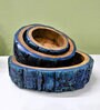 Vintage Mint Blue  Handpainted  Wood  (Set of 3) Dinner Bowls