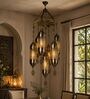 Vintage Moroccan Style Multi-Light Hanging Chandelier in Antique Brass Finish