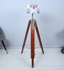 Vintage Tripod Brown Mango Wood Base Floor Lamps English Oak Print Satin Shade