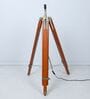 Vintage Tripod Brown Mango Wood Base Floor Lamps Geometric Print Satin Shade