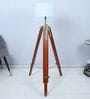 Vintage Tripod Brown Mango Wood Base Floor Lamps Off White Cotton Shade