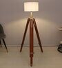 Vintage Tripod Brown Mango Wood Base Floor Lamps Off White Cotton Shade