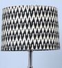 Vintage Tripod Black Mango Wood Base Floor Lamps Chevron Print Satin Shade