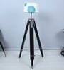 Vintage Tripod Black Mango Wood Base Floor Lamps Dahlia Floral Print Satin Shade
