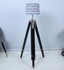 Vintage Tripod Black Mango Wood Base Floor Lamps Ikkat Print Satin Shade