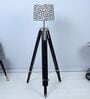 Vintage Tripod Black Mango Wood Base Floor Lamps Leopard Print Satin Shade