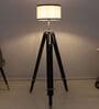Vintage Tripod Black Mango Wood Base Floor Lamps Off White Cotton Shade