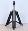 Vintage Tripod Black Mangowood Table Lamp With Black Cotton Shade
