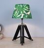 Vintage Tripod Black Mangowood Table Lamp With Narcissue Floral Print Satin Shade