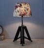 Vintage Tripod Black Mangowood Table Lamp With Cobra Saffron Print Satin Shade