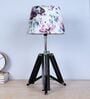 Vintage Tripod Black Mangowood Table Lamp With Cobra Saffron Print Satin Shade