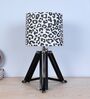 Vintage Tripod Black Mangowood Table Lamp With Leopard Print Satin Shade