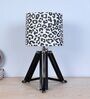 Vintage Tripod Black Mangowood Table Lamp With Leopard Print Satin Shade