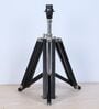 Vintage Tripod Black Mangowood Table Lamp With Maze Print Satin Shade