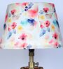 Vintage Tripod Brown Mangowood Table Lamp With Flower Print Satin Shade