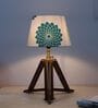 Vintage Tripod Brown Mangowood Table Lamp With Dahlia Floral Print Satin Shade