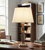 Vintage Wooden Table Lamp  with Cream Fabric Shade | Modern Farmhouse Bedside Lamp for Living Room, Bedroom & Home D cor