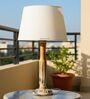 Vintage Wooden Table Lamp  with Cream Fabric Shade | Modern Farmhouse Bedside Lamp for Living Room, Bedroom & Home D cor