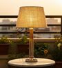 Vintage Wooden Table Lamp  with Natural Jute Fabric Shade | Modern Farmhouse Bedside Lamp for Living Room, Bedroom & Home D cor