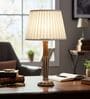 Vintage Wooden Table Lamp  with Pleated White Fabric Shade | Modern Farmhouse Bedside Lamp for Living Room, Bedroom & Home D cor