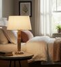Vintage Wooden Table Lamp  with White Fabric Shade | Modern Farmhouse Bedside Lamp for Living Room, Bedroom & Home D cor