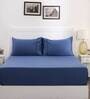Blue Solid 300 TC 100% Cotton Single Bed Sized Bed Sheets With 1 Pillow Cover