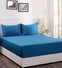 Blue Solid 300 TC 100% Cotton Single Bed Sized Bed Sheets With 1 Pillow Cover