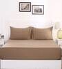 Brown Solid 300 TC 100% Cotton Single Bed Sized Bed Sheets With 1 Pillow Cover