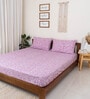 Violet Floral 144 TC Cotton Single Bedsheet with 1 Pillow Cover