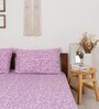 Violet Floral 144 TC Cotton Single Bedsheet with 1 Pillow Cover